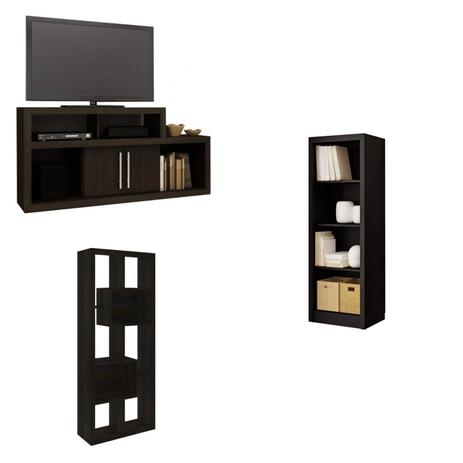 Conjunto Rack, Estante 2 Nichos e Estante 3 Prateleiras MadeiraMadeira 381897 Marrom - Tecno mobili Menor preço em Conjunto Rack, Estante 2 Nichos e Estante 3 Prateleiras MadeiraMadeira 381897 Marrom - Tecno mobili