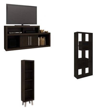 Conjunto Rack, Estante Alta 3 Prateleiras e Estante 2 Nichos MadeiraMadeira 381896 Marrom - Tecno mobili Menor preço em Conjunto Rack, Estante Alta 3 Prateleiras e Estante 2 Nichos MadeiraMadeira 381896 Marrom - Tecno mobili