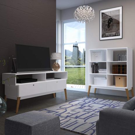 Conjunto Rack para TV 55 Polegadas e Estante Baixa 6 Nichos MadeiraMadeira 428829 Branco - Genialflex Menor preço em Conjunto Rack para TV 55 Polegadas e Estante Baixa 6 Nichos MadeiraMadeira 428829 Branco - Genialflex