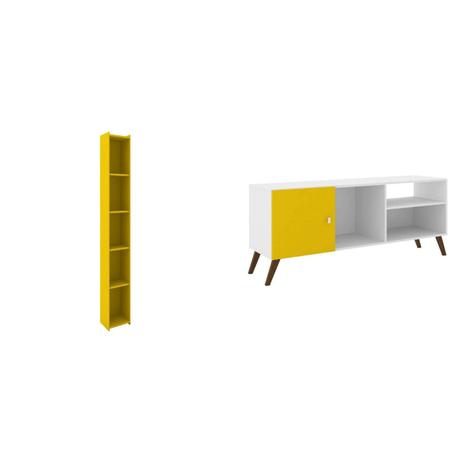 Conjunto Rack para TV até 42 Polegadas e Estante 4 Prateleiras MadeiraMadeira 380782 Amarelo/Branco - Movelbento é ruim? Conjunto Rack para TV até 42 Polegadas e Estante 4 Prateleiras MadeiraMadeira 380782 Amarelo/Branco - Movelbento é boa?