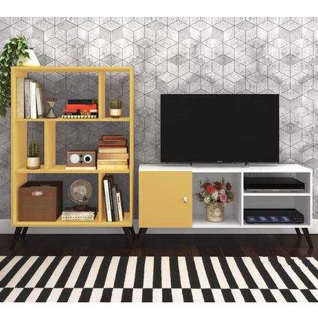 Conjunto Rack para TV até 42 Polegadas e Estante com Nichos MadeiraMadeira 380780 Amarelo/Branco - Movelbento é boa?