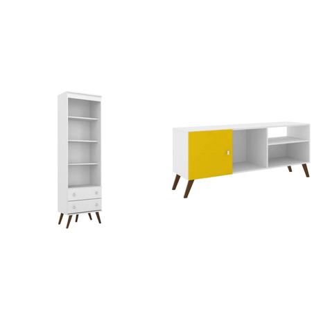 Conjunto Rack para TV até 42 Polegadas e Estante Retrô MadeiraMadeira 380790 Branco - Movelbento Menor preço em Conjunto Rack para TV até 42 Polegadas e Estante Retrô MadeiraMadeira 380790 Branco - Movelbento