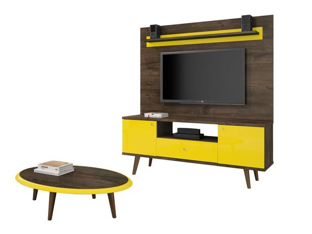 Conjunto retrô para TV 60pol. Rack/Painel Titânio e mesa de centro Aura Cacau/Amarelo JCM Movelaria é boa?