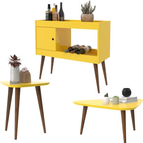 Conjunto sala com aparador brilhante / mesa de centro e apoio retrô valentina - amarelo - Rpm móveis Menor preço em Conjunto sala com aparador brilhante / mesa de centro e apoio retrô valentina - amarelo - Rpm móveis