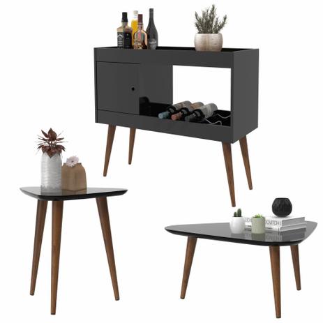 Conjunto Sala com Aparador Brilhante / Mesa de Centro e Apoio Retrô Valentina - Preto - EJ Móveis - Rpm móveis é boa?