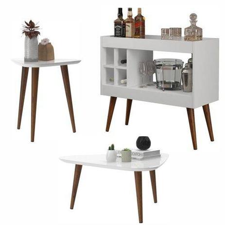 Conjunto Sala com Aparador Laguna / Mesa de Centro e Apoio Retrô Valentina - Branco - Lojas Movex - Rpm móveis Menor preço em Conjunto Sala com Aparador Laguna / Mesa de Centro e Apoio Retrô Valentina - Branco - Lojas Movex - Rpm móveis