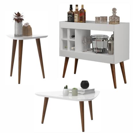 Conjunto sala com aparador laguna / mesa de centro e apoio retrô valentina - branco - Rpm móveis Menor preço em Conjunto sala com aparador laguna / mesa de centro e apoio retrô valentina - branco - Rpm móveis