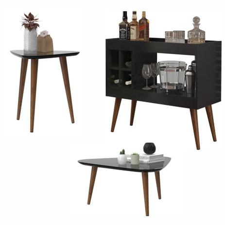 Conjunto sala com aparador laguna / mesa de centro e apoio retrô valentina - preto - Rpm moveis é boa?