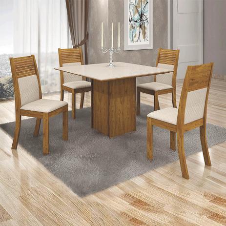 Conjunto Sala de Jantar Canela Mesa Tampo MDF/Vidro Napoli e 4 Cadeiras Havaí - Leifer é boa?