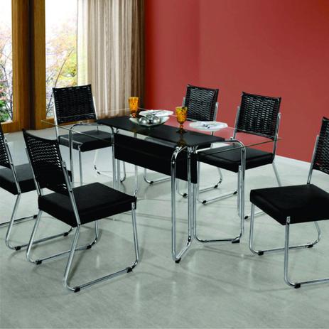 Conjunto Sala de Jantar com Mesa Kenia 6 Cadeiras Formato Aço Nobre Preto/Cromado - Aço Nobre Móveis Menor preço em Conjunto Sala de Jantar com Mesa Kenia 6 Cadeiras Formato Aço Nobre Preto/Cromado - Aço Nobre Móveis