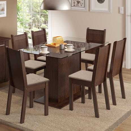 Conjunto Sala de Jantar Madesa Gales Mesa Tampo de Vidro com 6 Cadeiras Menor preço em Conjunto Sala de Jantar Madesa Gales Mesa Tampo de Vidro com 6 Cadeiras