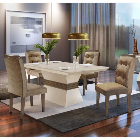 Conjunto Sala de Jantar Mesa 4 Cadeiras Luísa Espresso Móveis Animalle Chocolate/Off White/Café Menor preço em Conjunto Sala de Jantar Mesa 4 Cadeiras Luísa Espresso Móveis Animalle Chocolate/Off White/Café