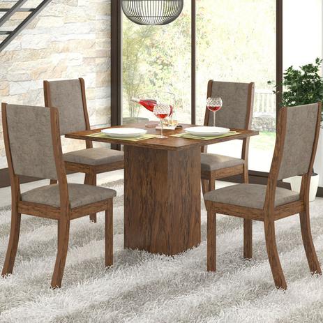 Conjunto Sala de Jantar Mesa e 4 Cadeiras Caju Viero Avelã/Canela Menor preço em Conjunto Sala de Jantar Mesa e 4 Cadeiras Caju Viero Avelã/Canela