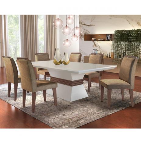 Conjunto Sala de Jantar Mesa e 6 Cadeiras Dari Siena Móveis Animalle Chocolate/Off White/Café Menor preço em Conjunto Sala de Jantar Mesa e 6 Cadeiras Dari Siena Móveis Animalle Chocolate/Off White/Café
