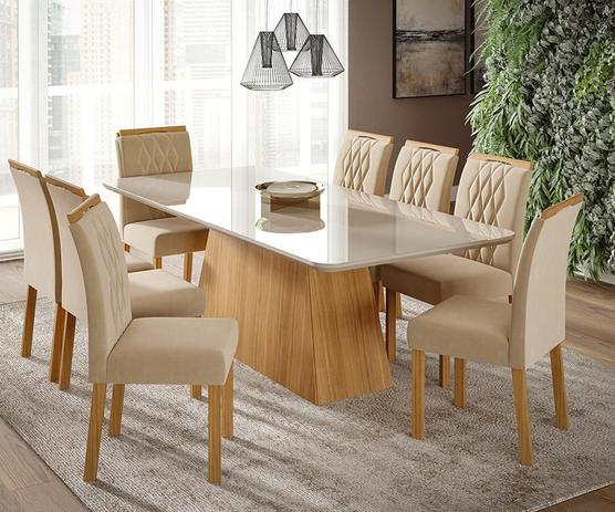Conjunto Sala De Jantar Mesa Helena 2,10 Com 8 Cadeiras Juliana Nature/Off White/Madeira/Nude - Cimol é boa?