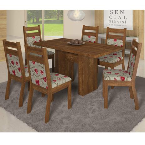 Conjunto Sala de Jantar Mesa Retangular Tampo MDF e 6 Cadeiras Urca Sonetto Móveis Rústico Menor preço em Conjunto Sala de Jantar Mesa Retangular Tampo MDF e 6 Cadeiras Urca Sonetto Móveis Rústico