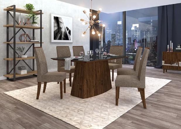 Conjunto Sala de Jantar Mesa Sorela Com 6 Cadeiras Áurea Rústico Malbec/ Linho Bronze- DJ Móveis - Doce lar decorações Menor preço em Conjunto Sala de Jantar Mesa Sorela Com 6 Cadeiras Áurea Rústico Malbec/ Linho Bronze- DJ Móveis - Doce lar decorações