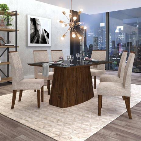 Conjunto Sala de Jantar Mesa Sorela Com 6 Cadeiras Áurea Rústico Malbec/ Vidro Chanfrado Preto/ Linho Claro DJ Móveis - Doce lar decorações Menor preço em Conjunto Sala de Jantar Mesa Sorela Com 6 Cadeiras Áurea Rústico Malbec/ Vidro Chanfrado Preto/ Linho Claro DJ Móveis - Doce lar decorações