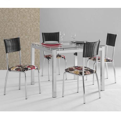Conjunto Sala de Jantar Mesa Tampo de Vidro 4 Cadeiras Zafira Móveis Muller Cromado Menor preço em Conjunto Sala de Jantar Mesa Tampo de Vidro 4 Cadeiras Zafira Móveis Muller Cromado