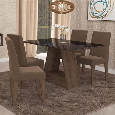 Conjunto Sala de Jantar Mesa Tampo em Vidro Alana 4 Cadeiras Milena Cimol - Marrocos/Preto/Chocolate - Cimol com. e ind. de moveis ltda Menor preço em Conjunto Sala de Jantar Mesa Tampo em Vidro Alana 4 Cadeiras Milena Cimol - Marrocos/Preto/Chocolate - Cimol com. e ind. de moveis ltda