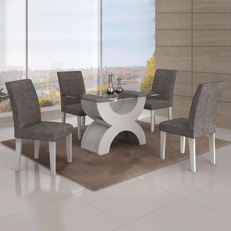 Conjunto Sala de Jantar Mesa Tampo Vidro 120cm 4 Cadeiras Olímpia New Leifer Branco/Linho Cinza Menor preço em Conjunto Sala de Jantar Mesa Tampo Vidro 120cm 4 Cadeiras Olímpia New Leifer Branco/Linho Cinza