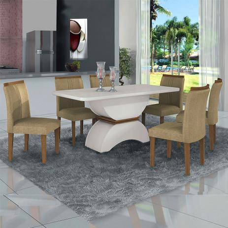 Conjunto Sala de Jantar Offwhite/Imbuia/Offwhite Mesa Tampo MDF/Vidro e 6 Cadeiras Atenas Veludo - Leifer Menor preço em Conjunto Sala de Jantar Offwhite/Imbuia/Offwhite Mesa Tampo MDF/Vidro e 6 Cadeiras Atenas Veludo - Leifer