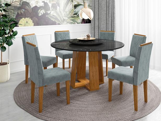 Conjunto Sala Jantar Mesa Redonda Isabela Ype Preto Tampo Giratório Nero Cadeiras Amanda New Ceval Menor preço em Conjunto Sala Jantar Mesa Redonda Isabela Ype Preto Tampo Giratório Nero Cadeiras Amanda New Ceval