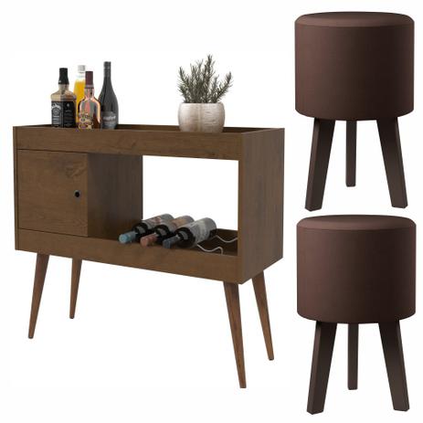 Conjunto Sala Retrô com 2 Puffs e Aparador Brilhante - Malbec - EJ Móveis - Malbec - 621 Menor preço em Conjunto Sala Retrô com 2 Puffs e Aparador Brilhante - Malbec - EJ Móveis - Malbec - 621