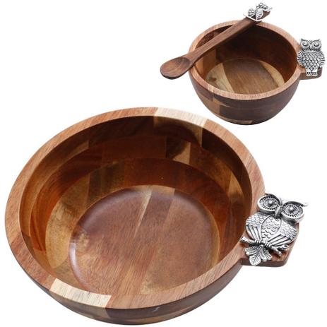 Conjunto Saladeira e Bowl de Madeira com Colher Coruja Zamac - Bon gourmet Menor preço em Conjunto Saladeira e Bowl de Madeira com Colher Coruja Zamac - Bon gourmet