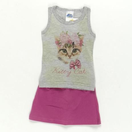 Conjunto Shorts Saia Kitty Cat Cinza/Roxo - Bicho Bagunça é boa?
