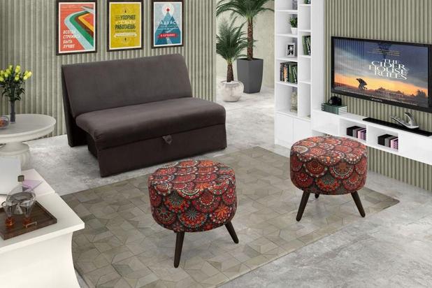 Conjunto Sofá Cama Malu com 2 Puff Alegria - Matrix Menor preço em Conjunto Sofá Cama Malu com 2 Puff Alegria - Matrix