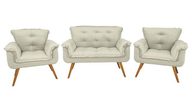 Conjunto Sofá Namoradeira + 02 Poltronas Opala Para Sala de Estar e Espera - Di Menezes Menor preço em Conjunto Sofá Namoradeira + 02 Poltronas Opala Para Sala de Estar e Espera - Di Menezes