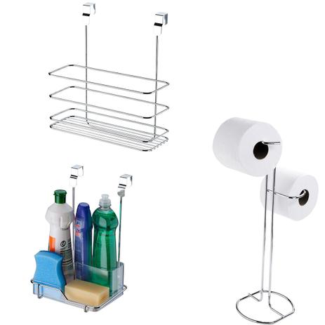 Conjunto Suporte Papel Higiênico Suporte para Sabão- Detergente Prateleira Alta - Future Menor preço em Conjunto Suporte Papel Higiênico Suporte para Sabão- Detergente Prateleira Alta - Future