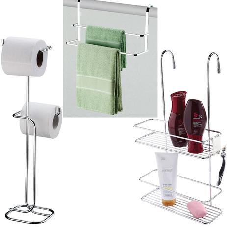 Conjunto Toalheira de Box Suporte Para Shampoo Papeleira Chão - Future Menor preço em Conjunto Toalheira de Box Suporte Para Shampoo Papeleira Chão - Future