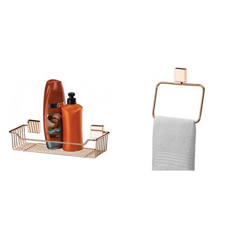 Conjunto Toalheiro e Suporte para Shampoo MadeiraMadeira 381400 Rosé Gold - Future Menor preço em Conjunto Toalheiro e Suporte para Shampoo MadeiraMadeira 381400 Rosé Gold - Future