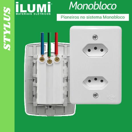 Conjunto Tomada Dupla 10A Monobloco ILumi - Stylus - Conjunto 2 Tomadas Fácil Instalação Menor preço em Conjunto Tomada Dupla 10A Monobloco ILumi - Stylus - Conjunto 2 Tomadas Fácil Instalação