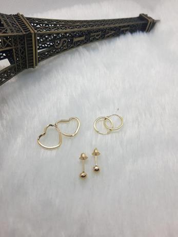Conjunto Trio Brinco Argola e Bolinha Ouro 18K Segundo Furo Pequena - Mabijoias Menor preço em Conjunto Trio Brinco Argola e Bolinha Ouro 18K Segundo Furo Pequena - Mabijoias