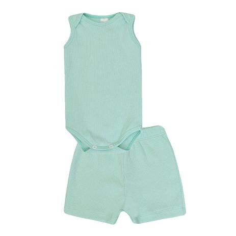 Conjunto Unissex Bebê Body Regata e Short Verde - Gueda kids Menor preço em Conjunto Unissex Bebê Body Regata e Short Verde - Gueda kids
