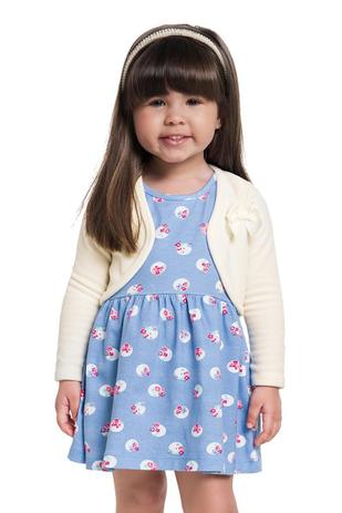 Conjunto Vestido e Bolero Infantil Menina Azul - Brandili Menor preço em Conjunto Vestido e Bolero Infantil Menina Azul - Brandili