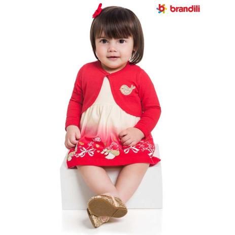 Conjunto Vestido e Bolero Infantil Menina Brandili Vermelho Menor preço em Conjunto Vestido e Bolero Infantil Menina Brandili Vermelho