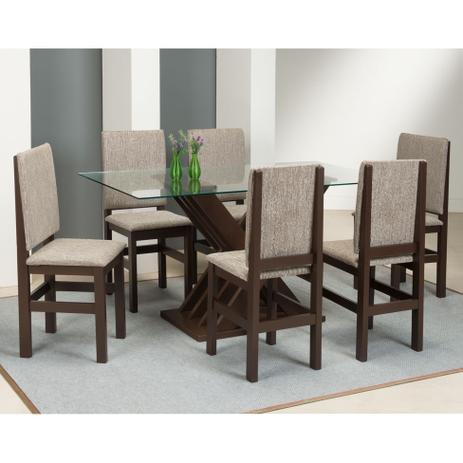 Conjuto de Mesa com 6 Cadeiras de Jantar com Vidro 2012/114 Tabaco e Bege - Zamarchi Menor preço em Conjuto de Mesa com 6 Cadeiras de Jantar com Vidro 2012/114 Tabaco e Bege - Zamarchi