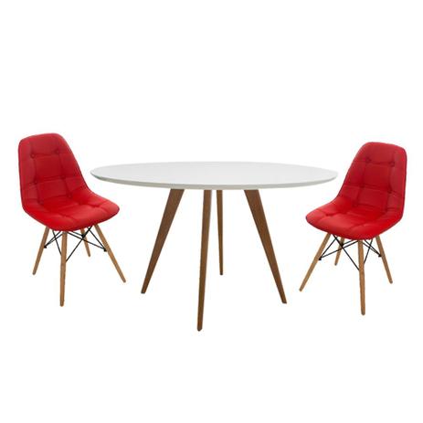 Conjuto Mesa Square Redonda Tampo Branco Fosco 80 com 2 Cadeiras Eiffel Botonê Vermelho - Abra casa Menor preço em Conjuto Mesa Square Redonda Tampo Branco Fosco 80 com 2 Cadeiras Eiffel Botonê Vermelho - Abra casa
