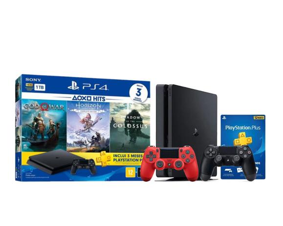 Console Playstation 4 Slim 1TB Hits Bundle 4 c/ 3 jogos + controle wireless PS4 Vermelho - Sony Menor preço em Console Playstation 4 Slim 1TB Hits Bundle 4 c/ 3 jogos + controle wireless PS4 Vermelho - Sony