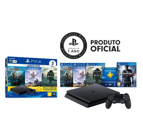 Console Playstation 4 Slim 1TB Hits Bundle c/ 3 jogos + Uncharted 4 - Sony Menor preço em Console Playstation 4 Slim 1TB Hits Bundle c/ 3 jogos + Uncharted 4 - Sony