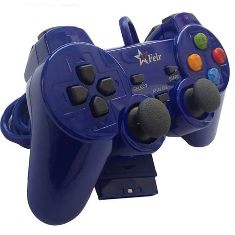 Controle Joystick Analógico Dual Shock Com Fio Color Psone Playstation 2 Play2 Ps2 FEIR FR-206 AZUL Menor preço em Controle Joystick Analógico Dual Shock Com Fio Color Psone Playstation 2 Play2 Ps2 FEIR FR-206 AZUL