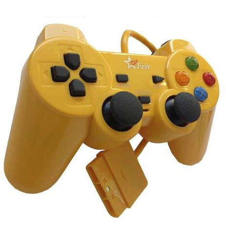 Controle Joystick Analógico Dual Shock Com Fio para Psone Playstation 2 Play2 Ps2 FEIR FR-206 AMARELO Menor preço em Controle Joystick Analógico Dual Shock Com Fio para Psone Playstation 2 Play2 Ps2 FEIR FR-206 AMARELO