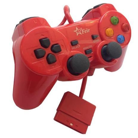 Controle Joystick Analógico Dual Shock Com Fio para Psone Playstation 2 Play2 Ps2 FEIR FR-206 VERMELHO Menor preço em Controle Joystick Analógico Dual Shock Com Fio para Psone Playstation 2 Play2 Ps2 FEIR FR-206 VERMELHO