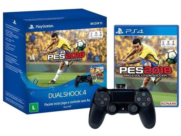 Controle para PS4 Sem Fio - Dualshock 4 + PES 2018 Sony Preto