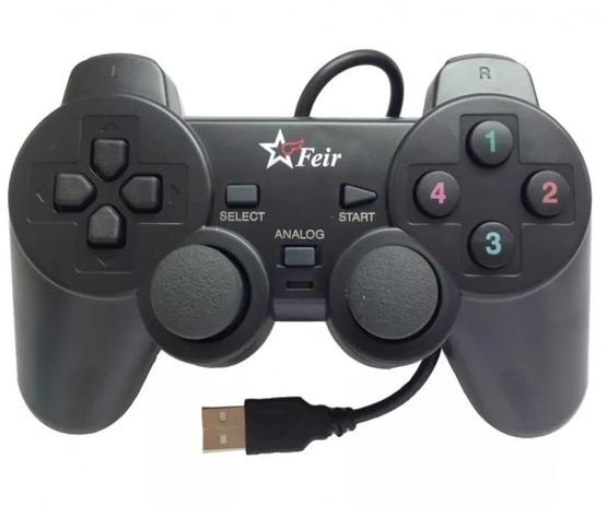 Controle USB Playstation 2 Preto - Feir Menor preço em Controle USB Playstation 2 Preto - Feir