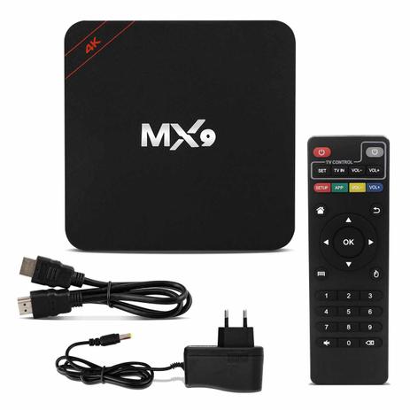 Conversor Smart TV Box MX9 4K Ultra HD Wi-Fi Android HDMI USB Cartão SD MP3 MP4 Aplicativo Kodi OTT - Prime Menor preço em Conversor Smart TV Box MX9 4K Ultra HD Wi-Fi Android HDMI USB Cartão SD MP3 MP4 Aplicativo Kodi OTT - Prime